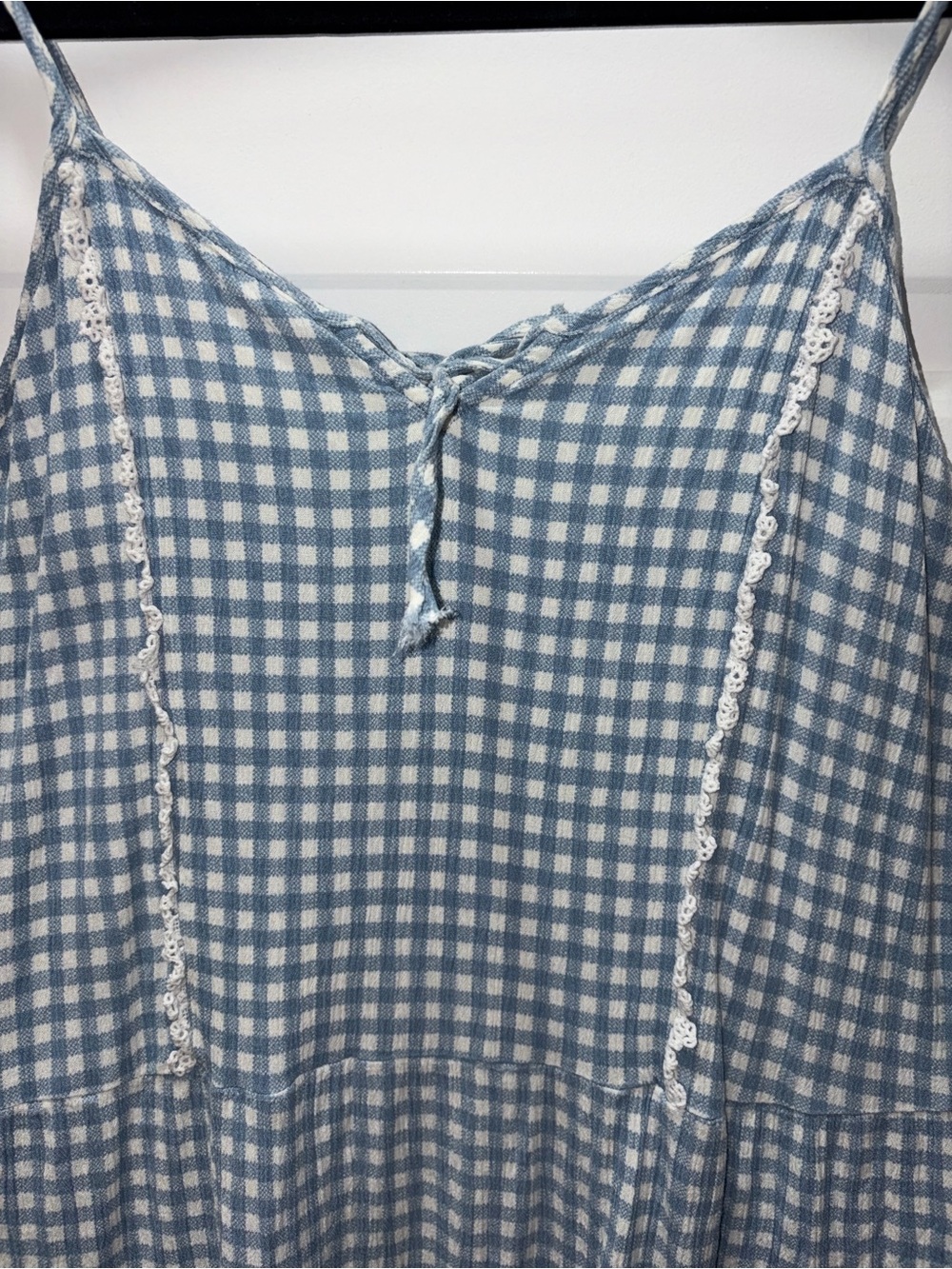 Blue Gingham Spaghetti Strap Sundress French Grey Large - Picture 2 of 6